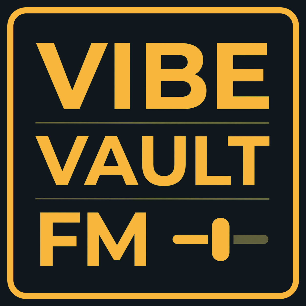 Vibe Vault FM square logo, solid background